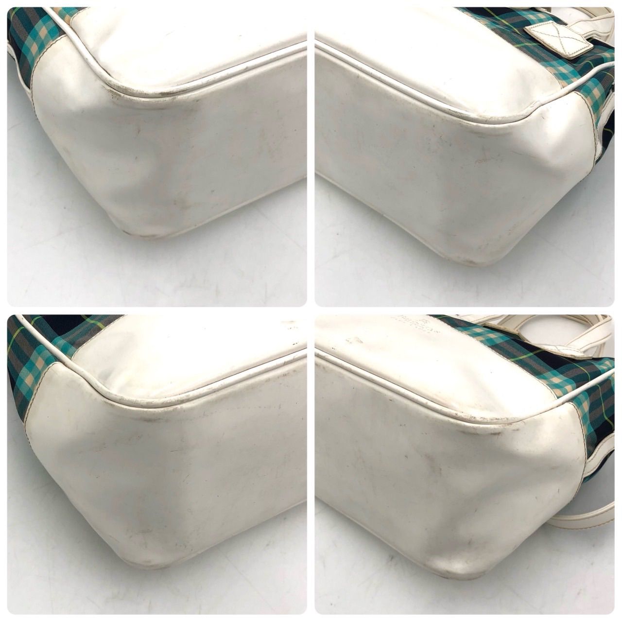 バーバリーブルーレーベル 2WAY ショルダーバッグ チェック 白 緑