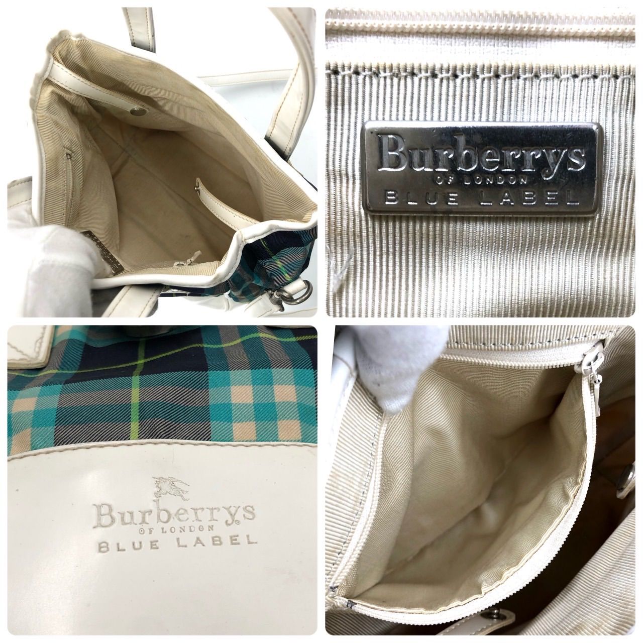 バーバリーブルーレーベル 2WAY ショルダーバッグ チェック 白 緑