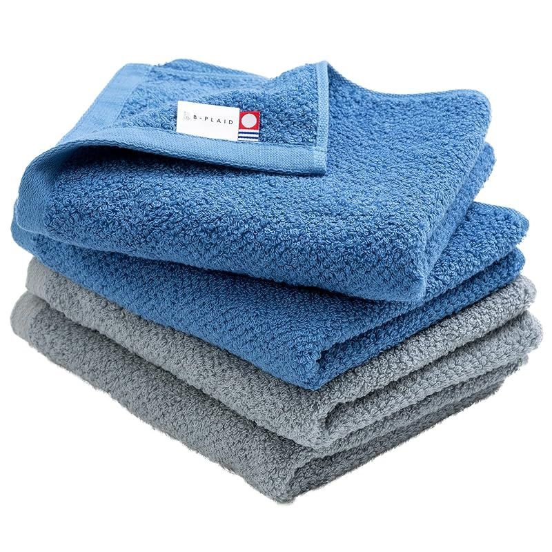 【新着商品】今治タオル フェイスタオル 4枚セット ブランド認定 日本製 速乾 高吸水 綿100% 国産 中厚 汗拭き 無地 グレー+ブルー Eve アソート2色01