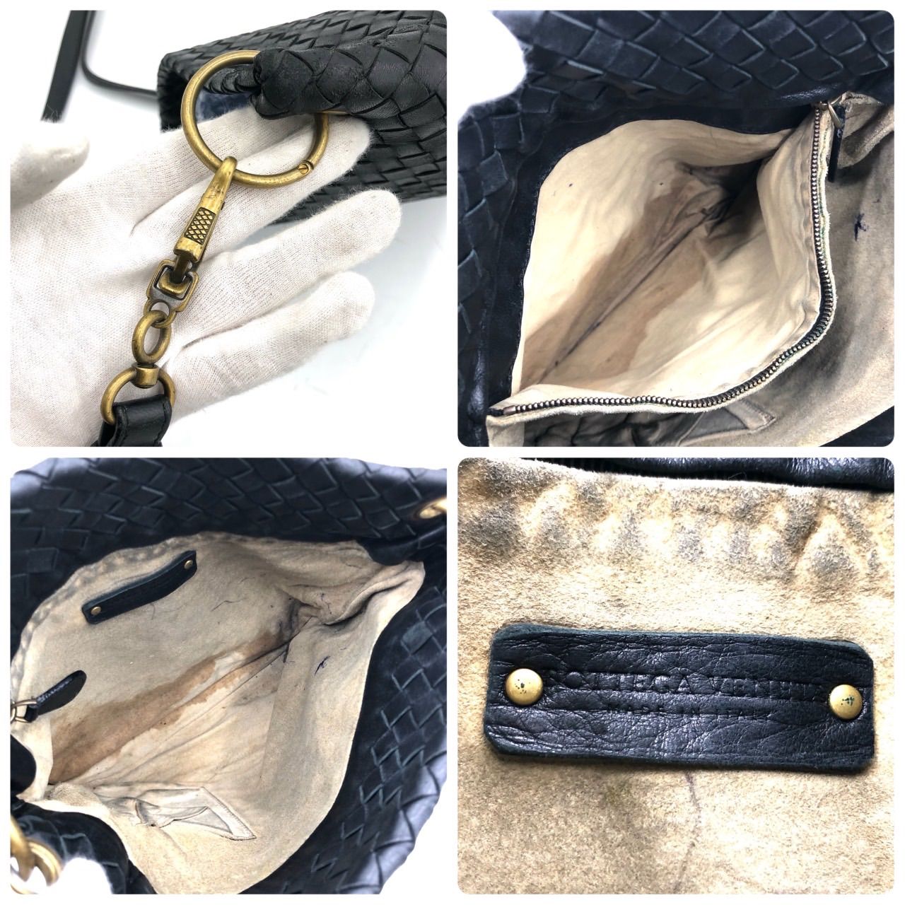 ボッテガヴェネタ イントレチャート ショルダーバッグ 黒 レザー 斜め