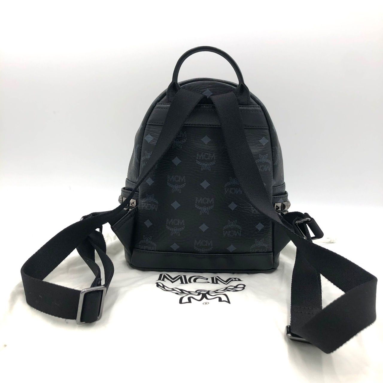 MCM リュック ミニ バックパック 黒 ブラック ナイロン レザー ロゴ