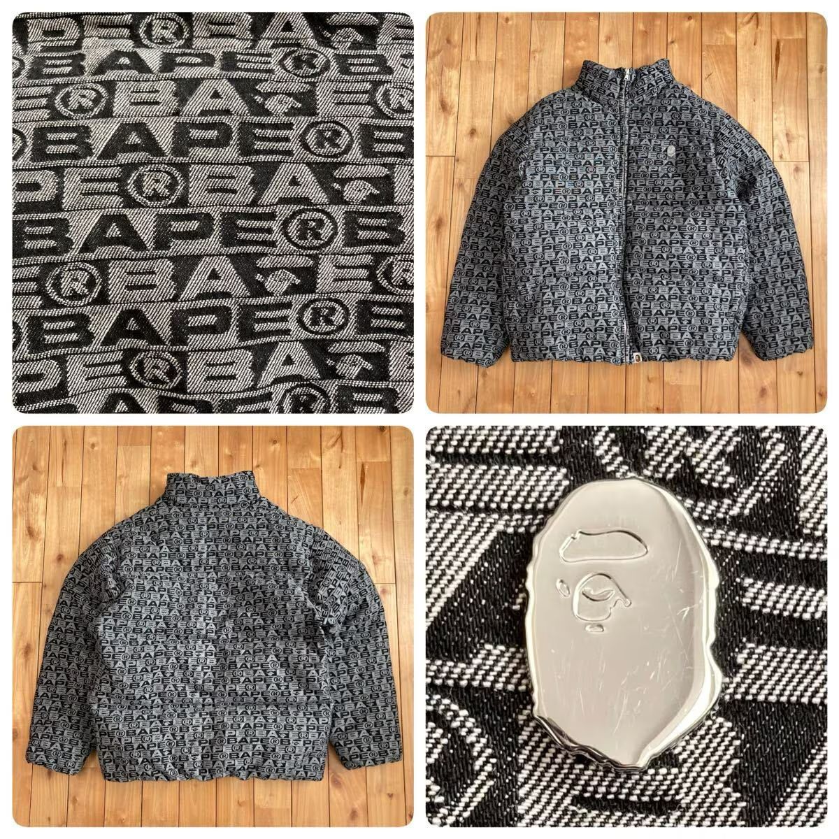 【美品】A BATHiNG APE　モノグラム柄　ジャケット BAPE FACE LOGO モノグラム ダウンジャケット Mサイズ a bathing ape
