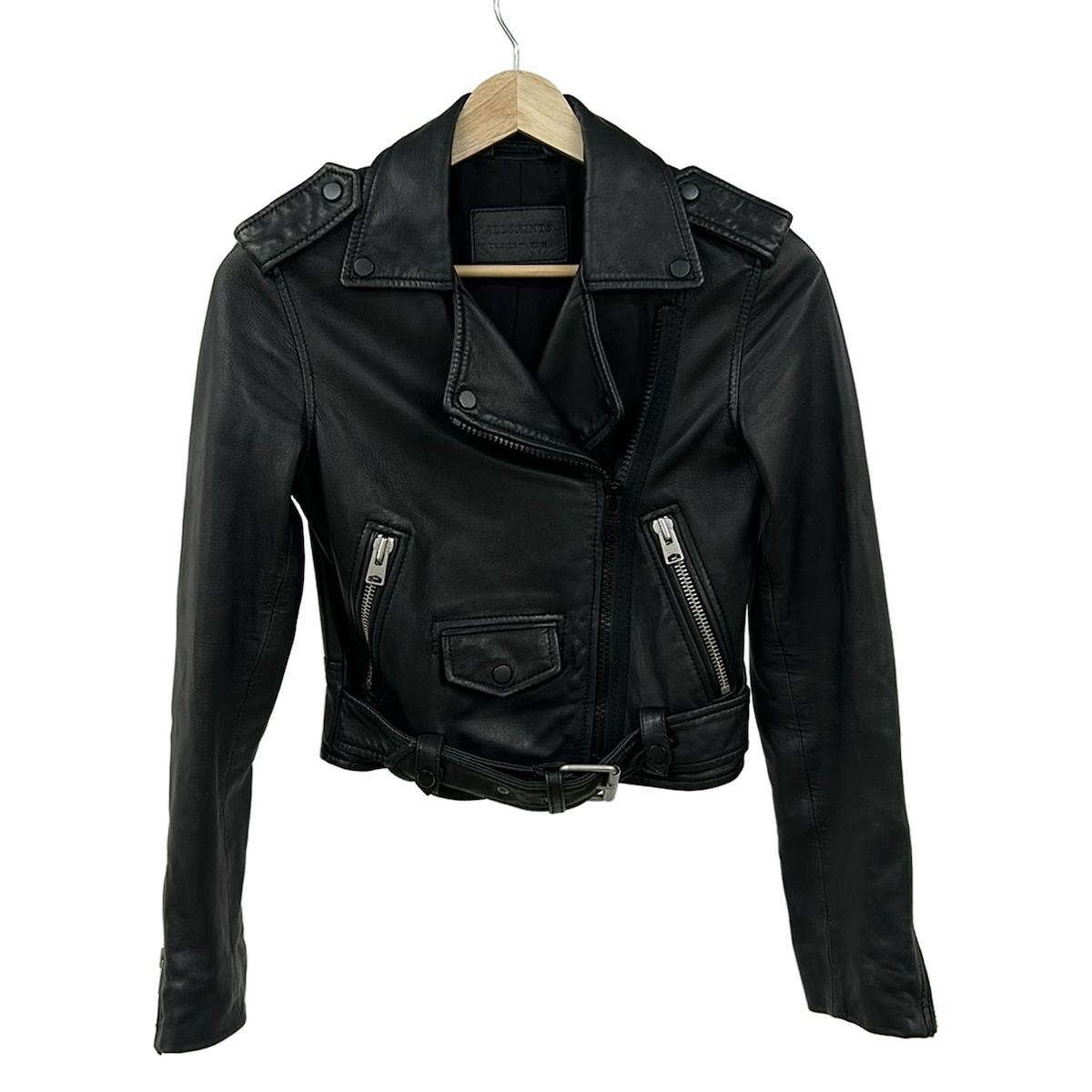 ALLSAINTS ブラック レザージャケット UK2 All Saints(オールセインツ) ライダースジャケット サイズUK2