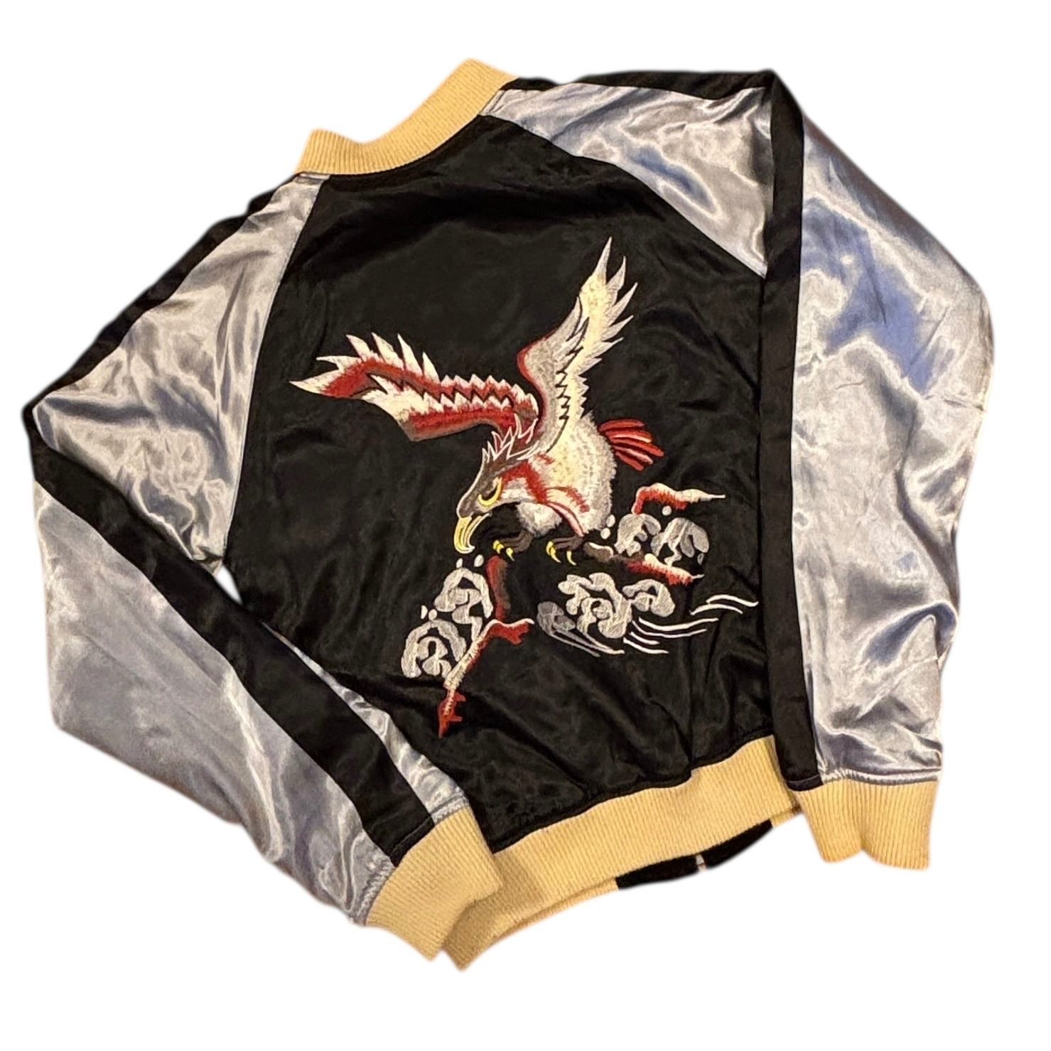 90年代 リバーシブル スカジャン 鷲刺繍 龍風 ベロア 黒 ヴィンテージ