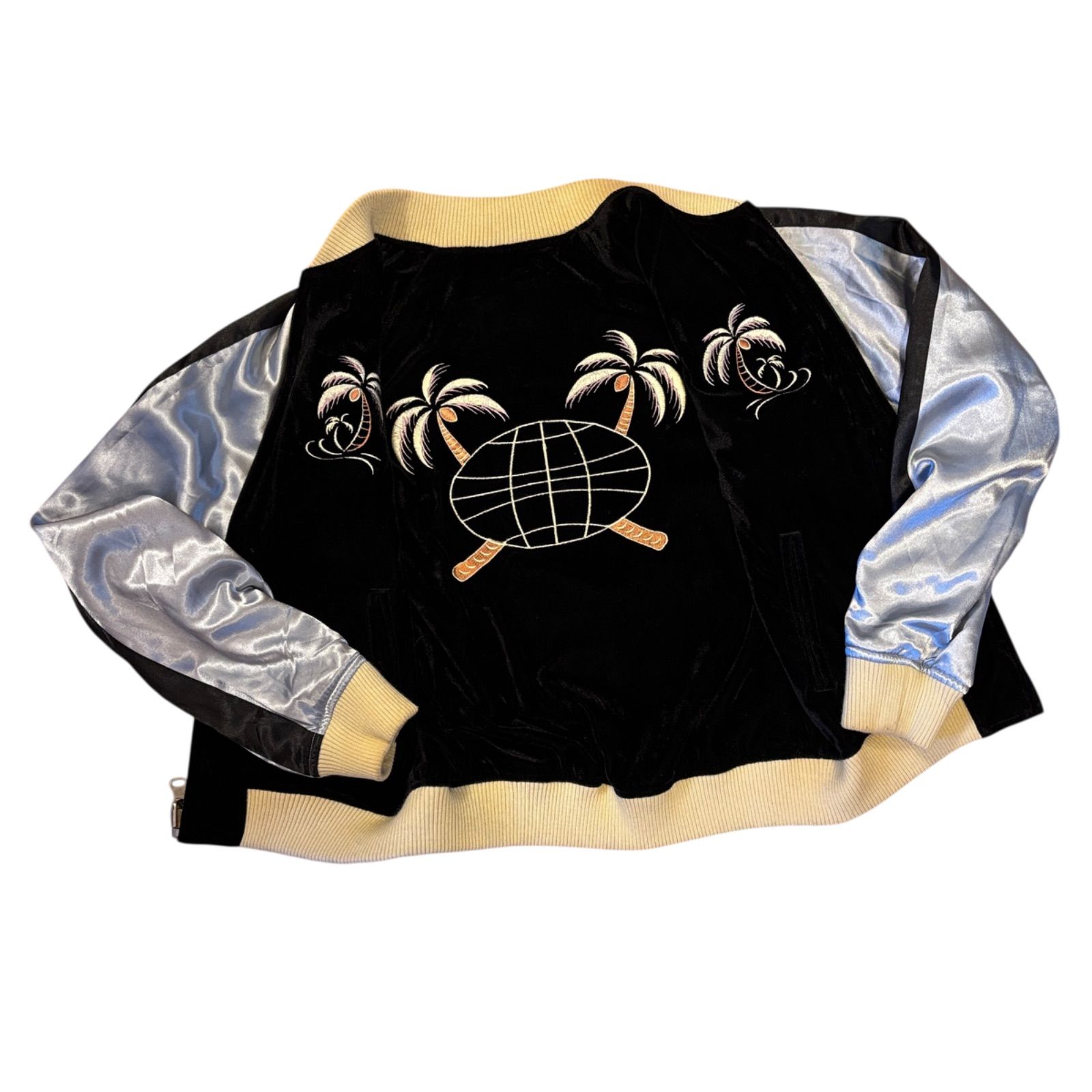 リバーシブル　スカジャン　90s ベロア 90年代 リバーシブル スカジャン 鷲刺繍 龍風 ベロア 黒 ヴィンテージ