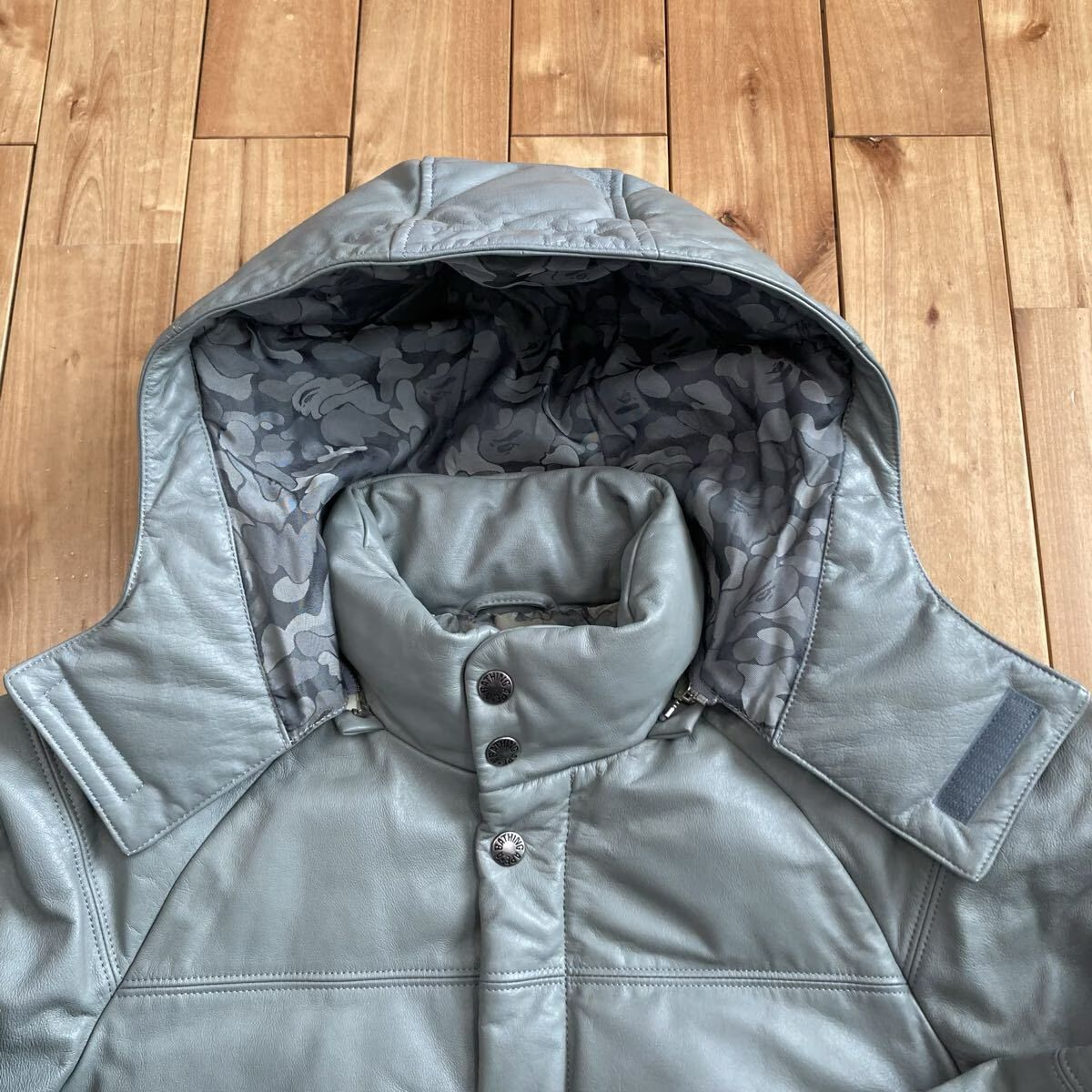レザー ダウンジャケット Mサイズ a bathing ape BAPE hoodie leather