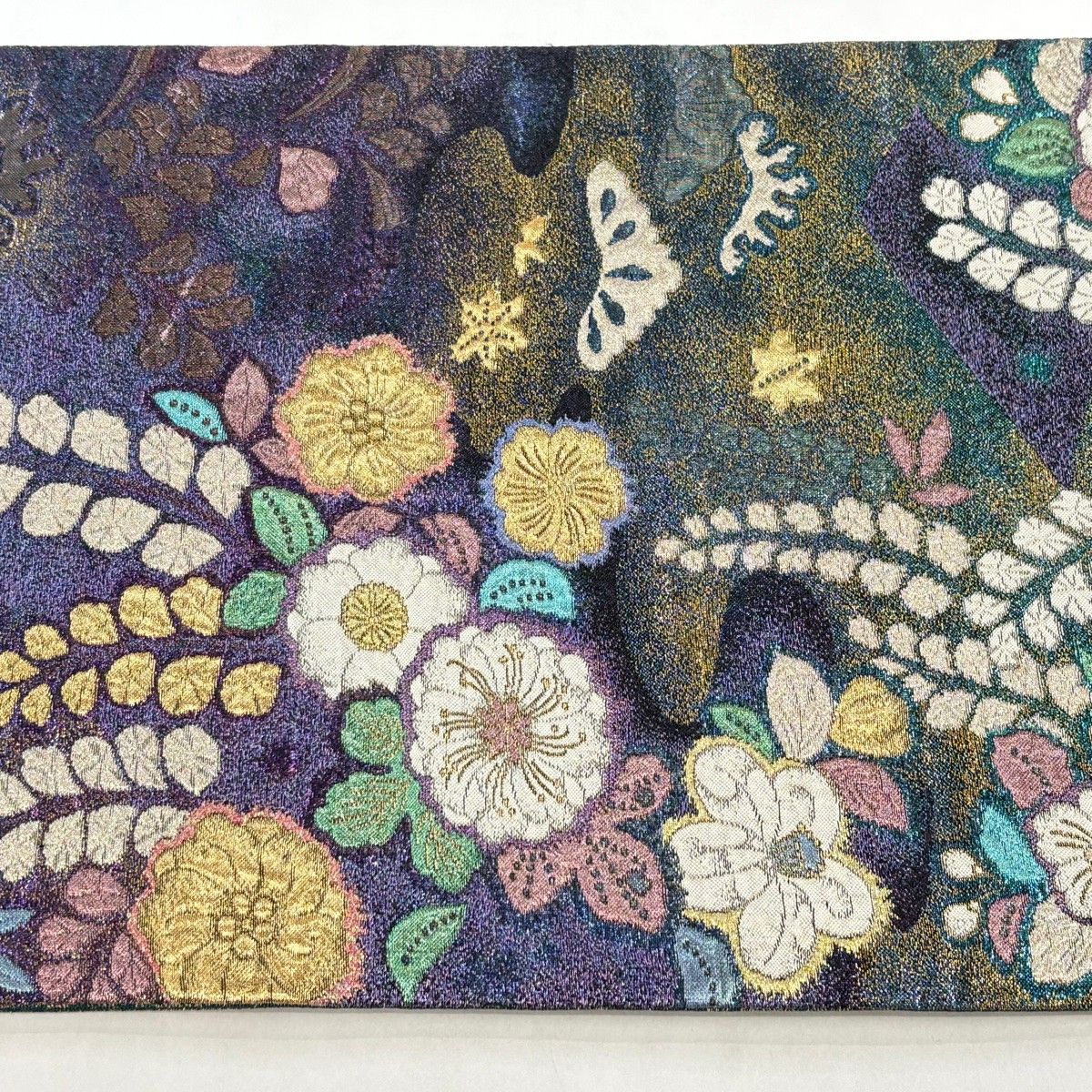 袋帯 秀品 振袖向き やまと 辻が花柄 松 箔 金糸 紫 六通 正絹 【中古