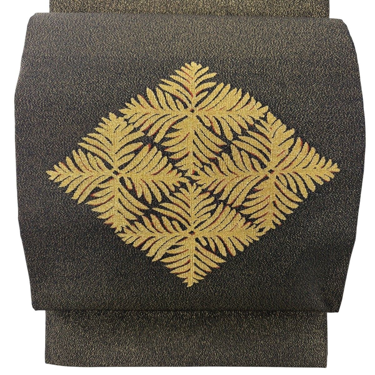 美品】 袋帯 秀品 落款 若松菱 箔 金糸 茶緑色 お太鼓柄 正絹 【中古