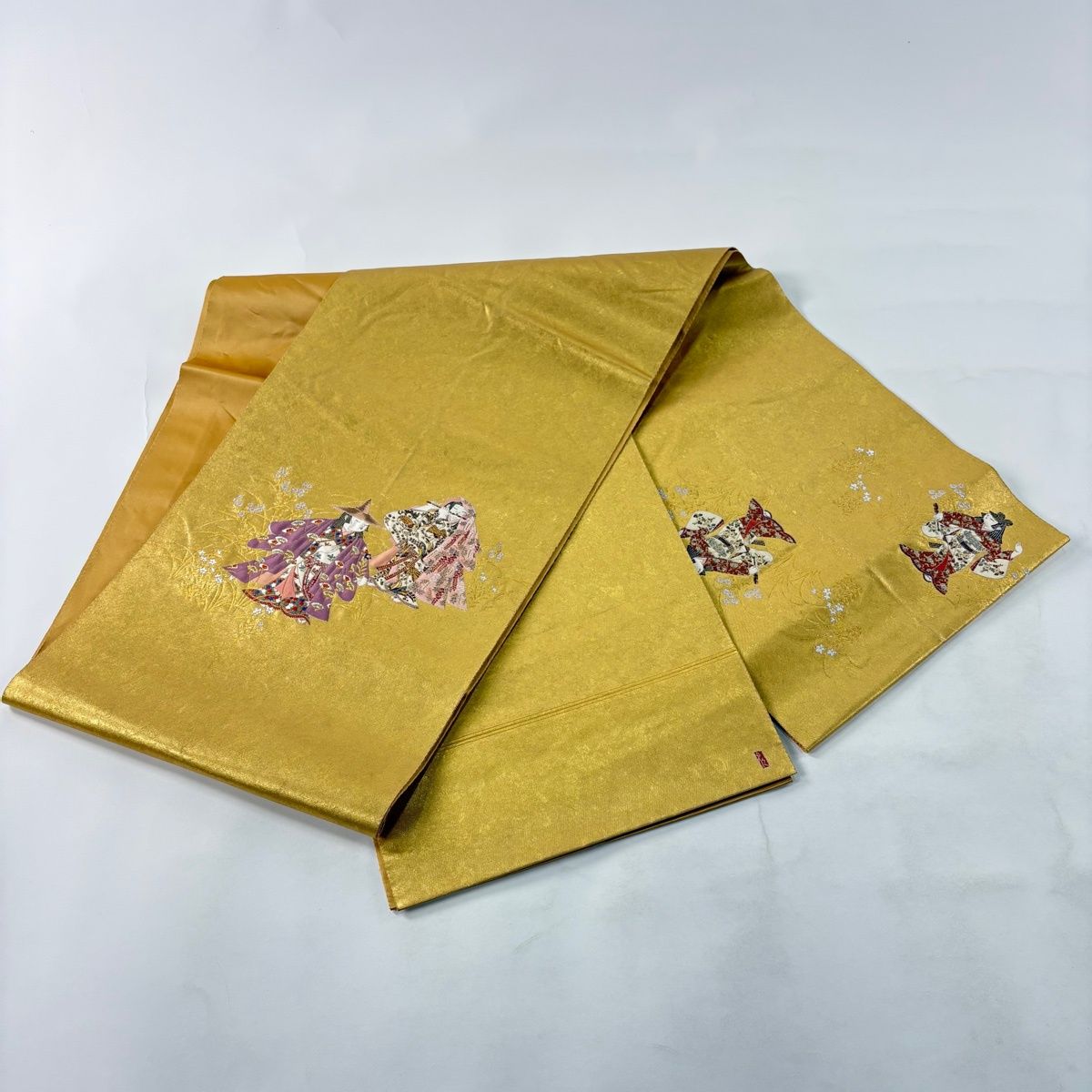 袋帯 秀品 長嶋成織物 落款 瀞金錦 野の笛 由水十九監修 人物 草花