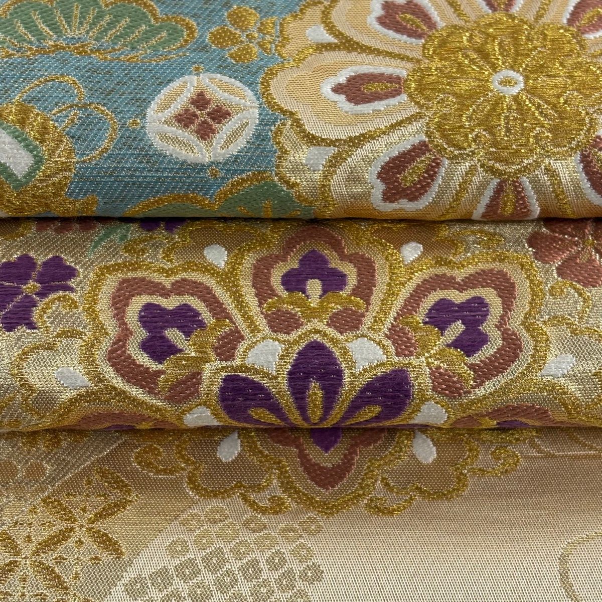 逸品□正絹□じゅらく帝王紫□金通しグレー箔□光琳流水花