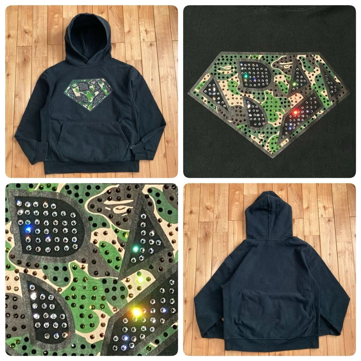 スワロフスキー BAPE LOGO プルオーバー パーカー Mサイズ ブラック a 