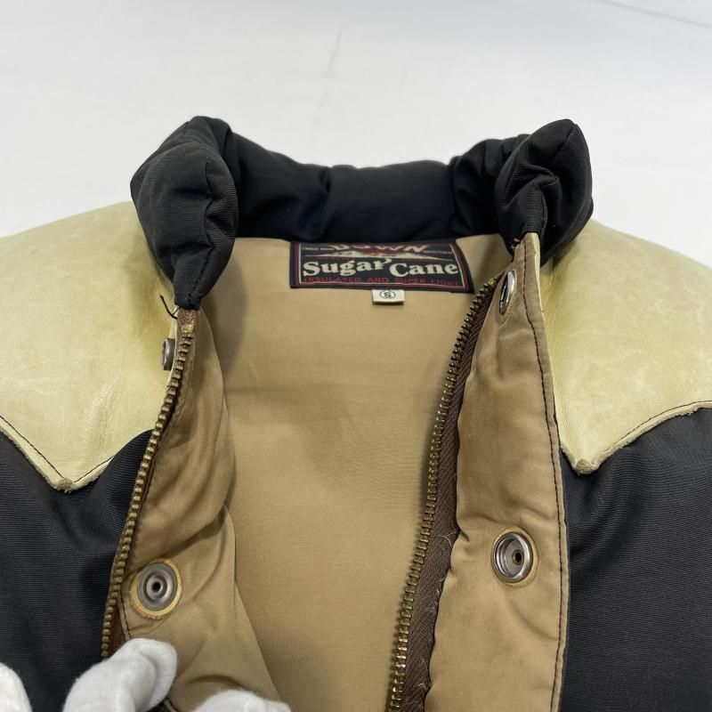 中古】SUGARCANE レザーヨークダウンベスト サイズS ブラック シュガー