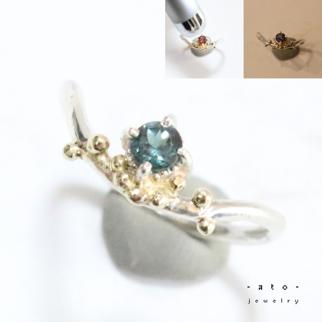 ベキリー産のカラーチェンジガーネットのK10粒々カーブシルバーリング