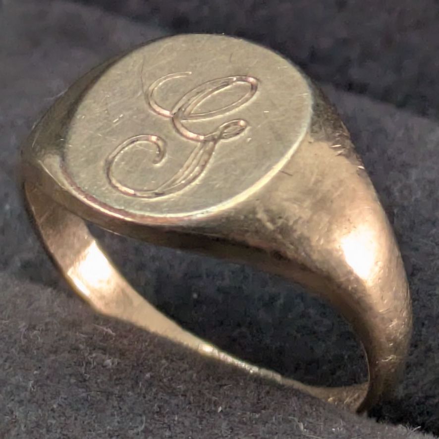 10Kゴールドフィルド モノグラムG シグネットリング 4.5号 ピンキー