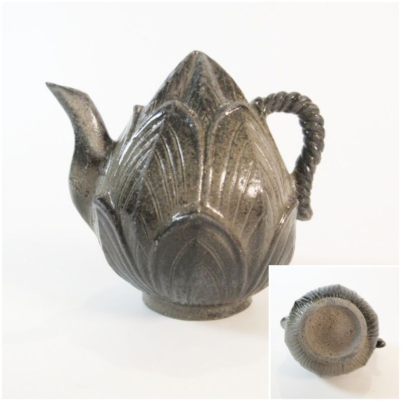 韓国美術 書道具 新羅窯 柳孝雄 作 新羅土器 高麗青磁 蓮峯形 水滴