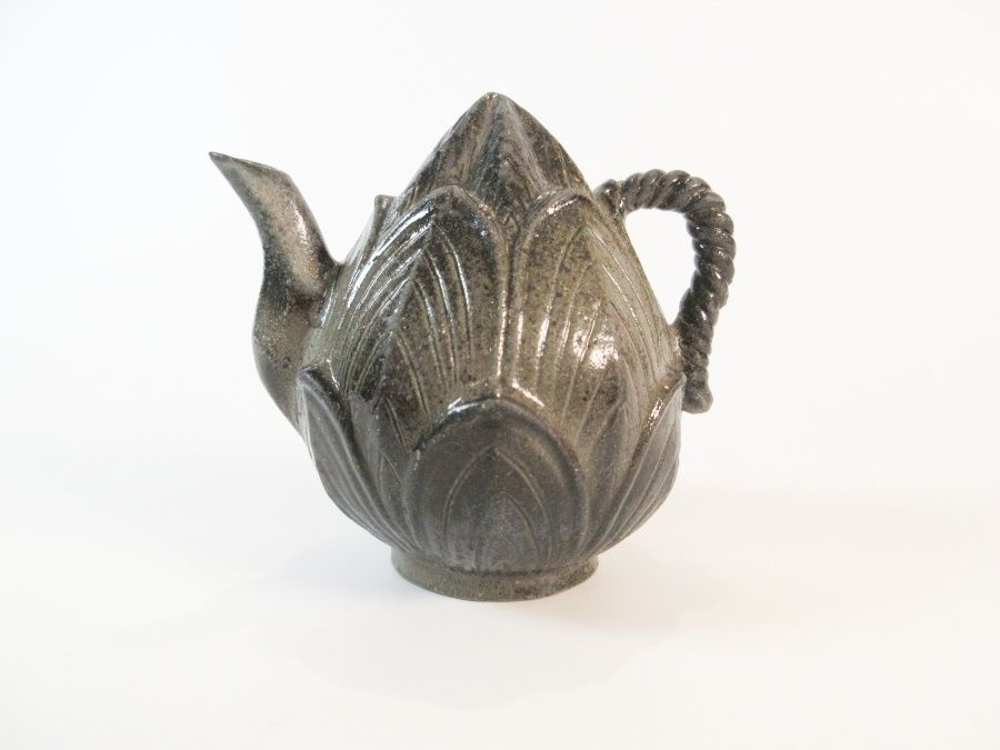 韓国美術 書道具 新羅窯 柳孝雄 作 新羅土器 高麗青磁 蓮峯形 水滴