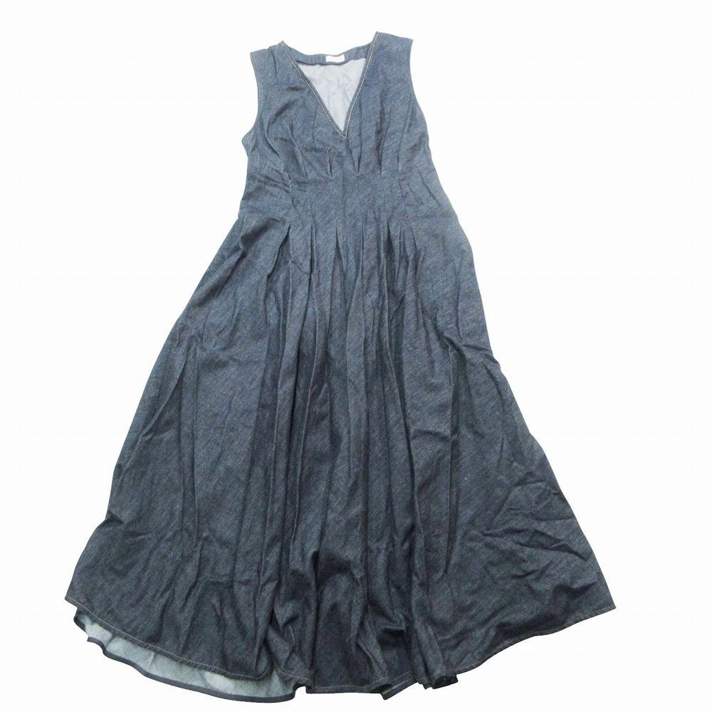 BRUNELLO CUCINELLI Vネック ワンピース M BRUNELLO CUCINELLI ブルネロクチネリ モニーレ装飾シャンブレー