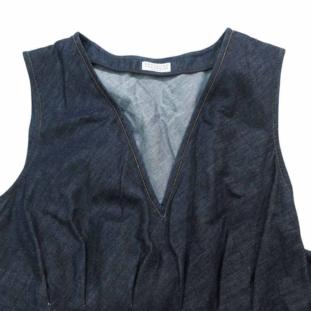 BRUNELLO CUCINELLI Vネック ワンピース M BRUNELLO CUCINELLI ブルネロクチネリ モニーレ装飾シャンブレー