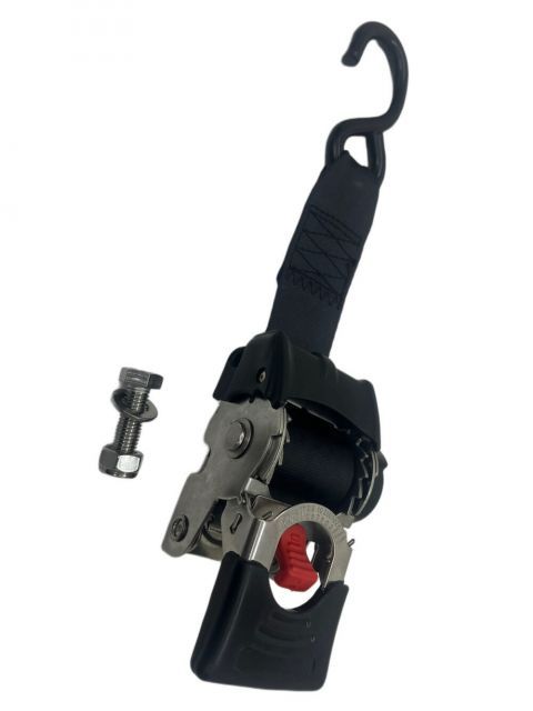 三方良し ステンレスランサムタイダウン 50ｍｍ1.5 m ステンレス製 収納式 タイダウン ベルト ラチェット式 自動巻取 トレーラー 収納式トランサムタイダウン Sフック ベルト幅50 mm長さ1.5ｍ 自動巻取収納式 ボートバックル 荷締めベルトラチェットベ