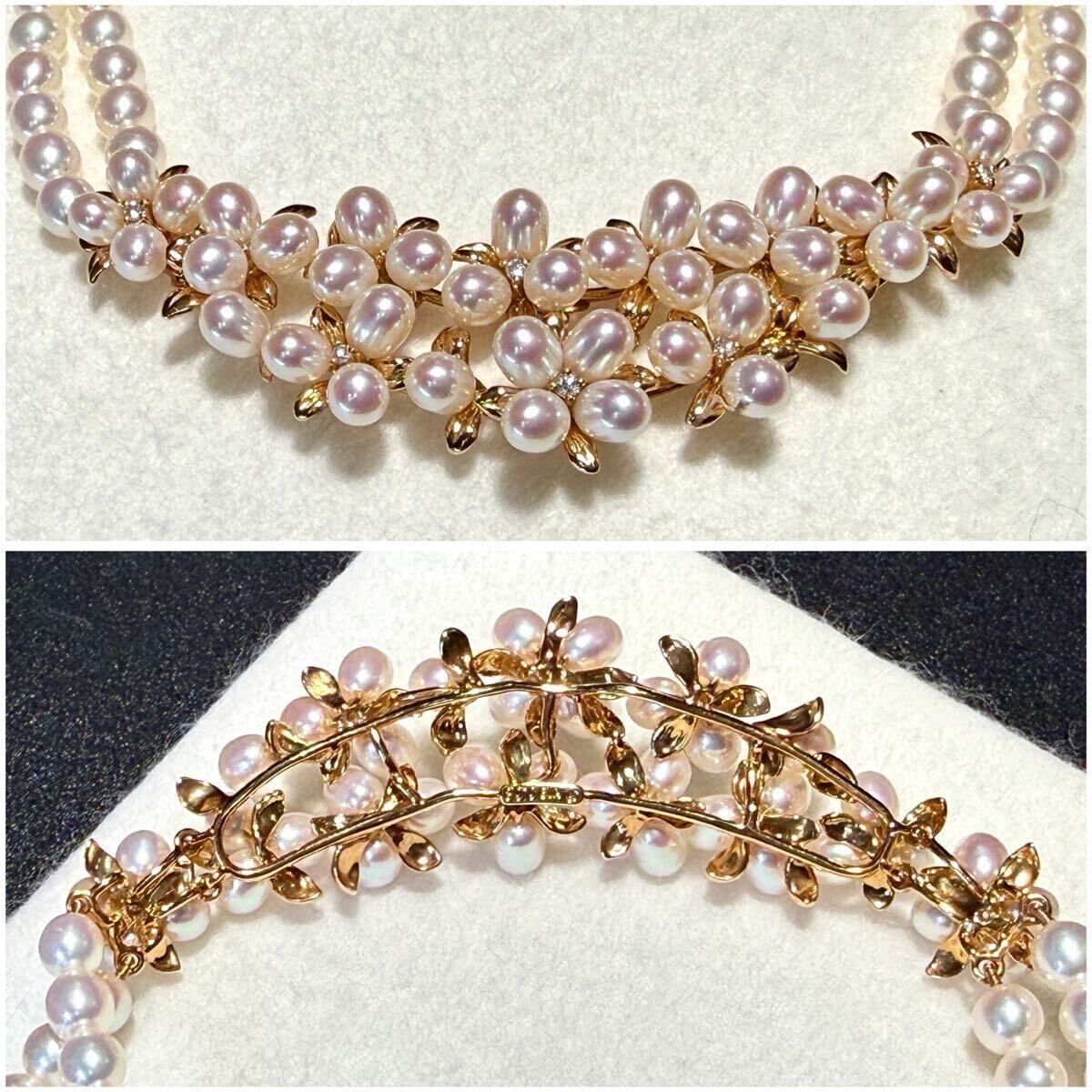 K18/K14/0.08ct】TASAKI/タサキ アコヤパール 2連 ネックレス 3.88