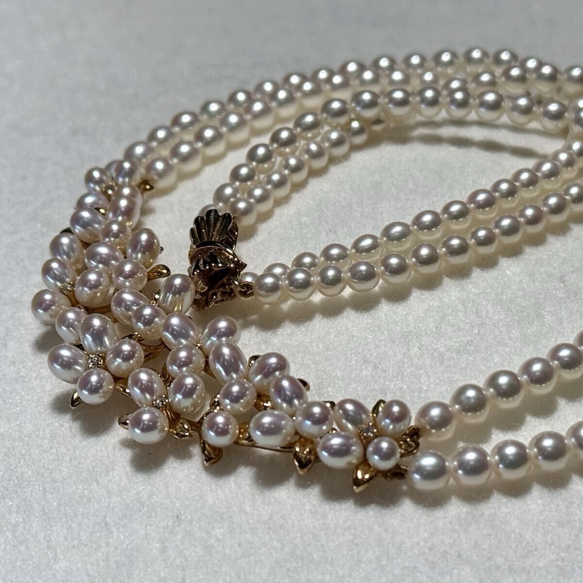 K18/K14/0.08ct】TASAKI/タサキ アコヤパール 2連 ネックレス 3.88