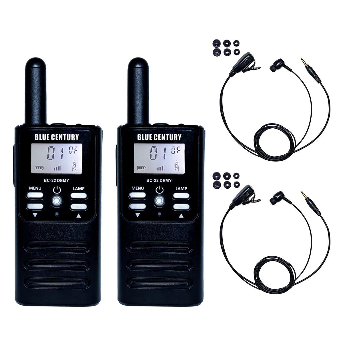 BLUE CENTURY ブルーセンチュリー メーカー 小型 特定小電力 トランシーバー BC 22 DEMY デミ ストラップ ベルトクリップ付属 単三電池 モデル 総務省技術基準適合商品 技適マーク有 カナルイヤホン型イヤホンマイク C 012