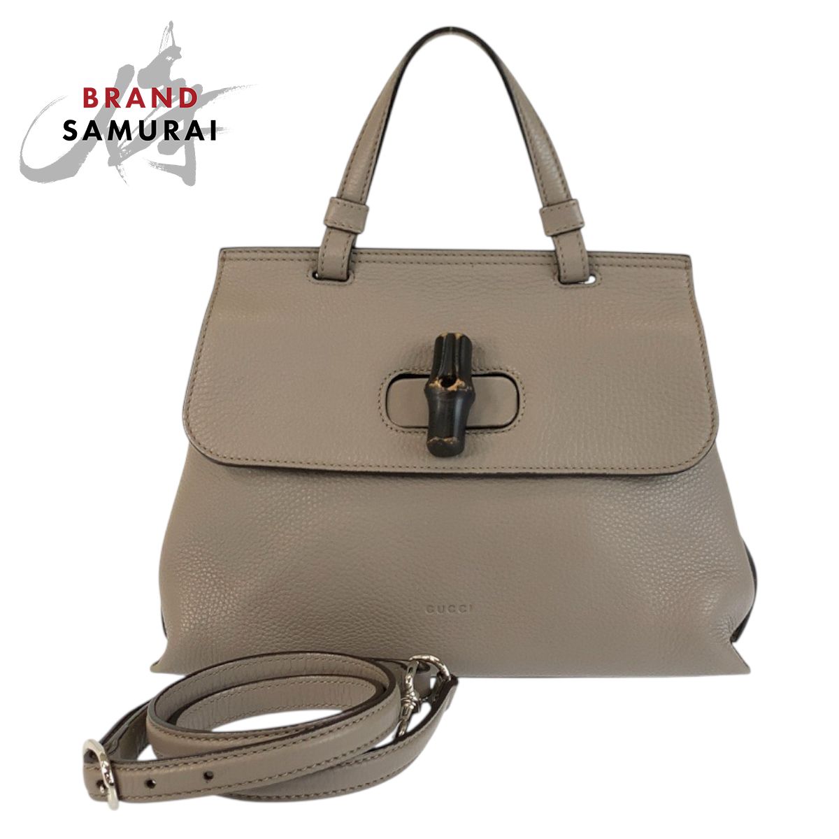 美品 GUCCI グッチ バンブー デイリー グレー シルバー金具 レザー