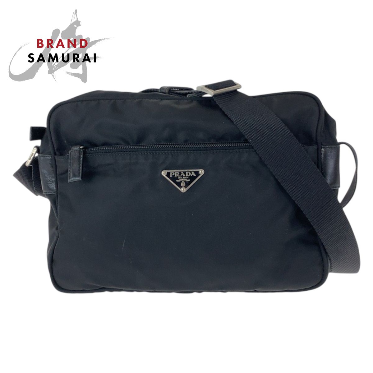 美品 PRADA プラダ テスート 三角ロゴプレート ブラック 黒 シルバー