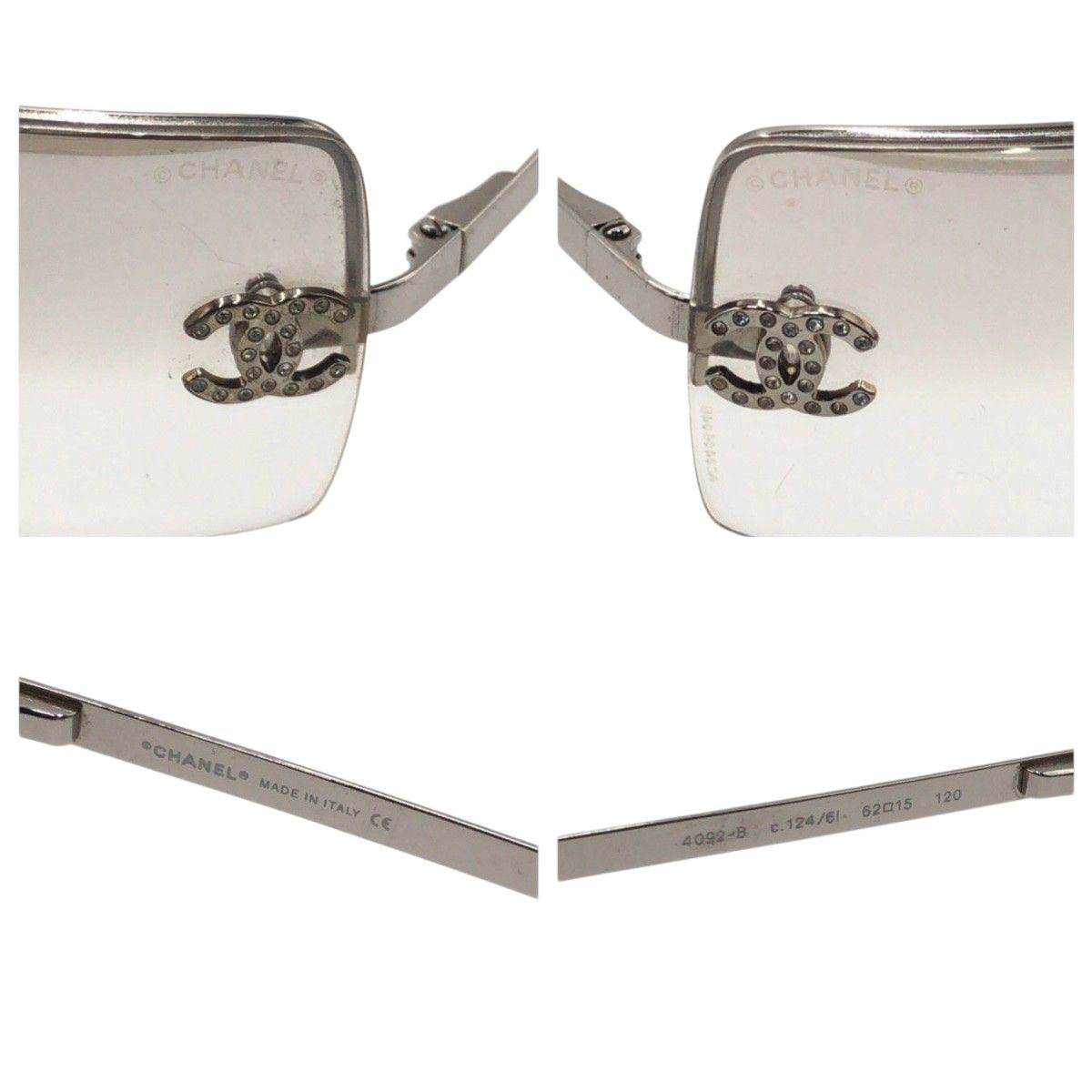 美品 CHANEL シャネル ココマーク ラインストーン ブラウン シルバー