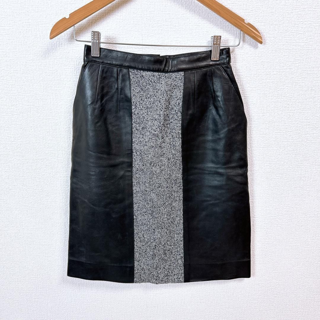 美品 jun ashida スカートセットアップスーツ アルパカ ラムレザー絹混 