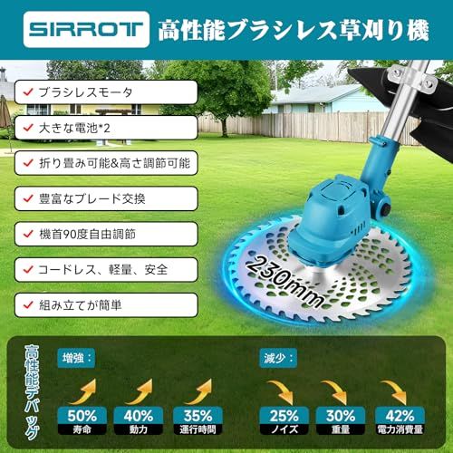 迅速に発送 草刈り機 充電式 鈴木造園会社監修 ブラシレスモーター 草刈機 電動 コードレス 21 V 4500 mAh大容量バッテリー 刈込幅230 mm 1.2 kg軽量 肩掛けバンド 低騒音 電動草刈り機 ハンディ 伸縮式 折りたたみ式 f 7542180