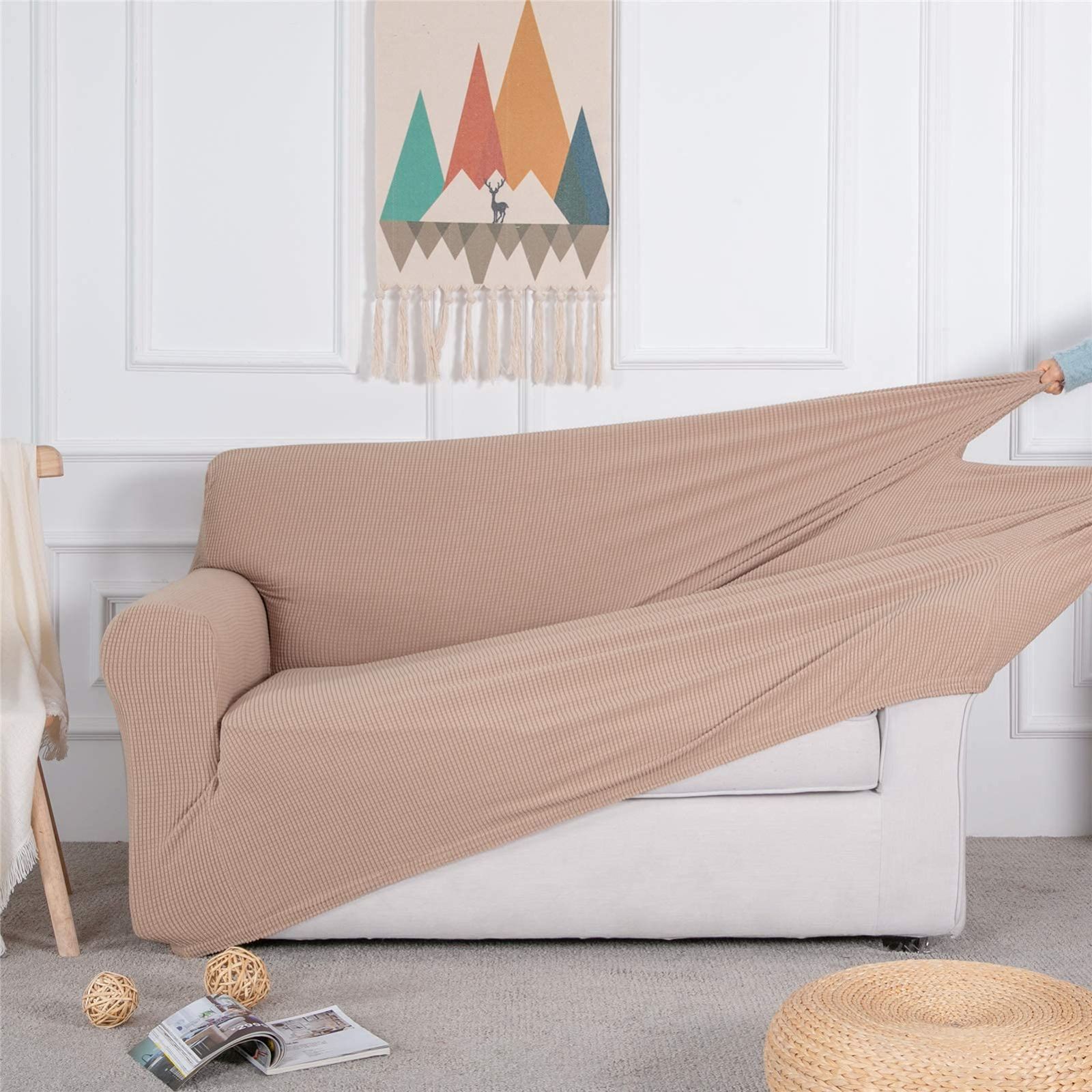 メルカリ最安値☆ フィット式 ストレッチ ソファ カバー 新着商品】フィットタイプ ストレッチ 伸縮素材伸び良く 北欧風 滑り