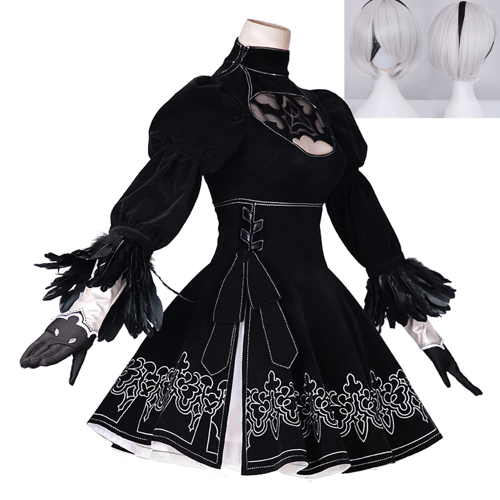 CHIASA ニーアオートマタ コスプレ 2B ヨルハ二号B型 コスプレ衣装 ウィッグ付き NieR Automata ニーア コスチューム 舞台装 演出服 変装 仮装 ハロウィン イベント cosplay 撮影 学園祭 祭り