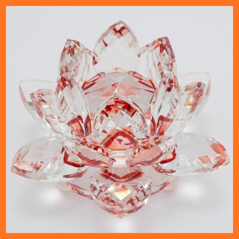 新品】 開運クリスタルガラス 蓮の花 書道 文鎮 置物 - 水晶7色蓮