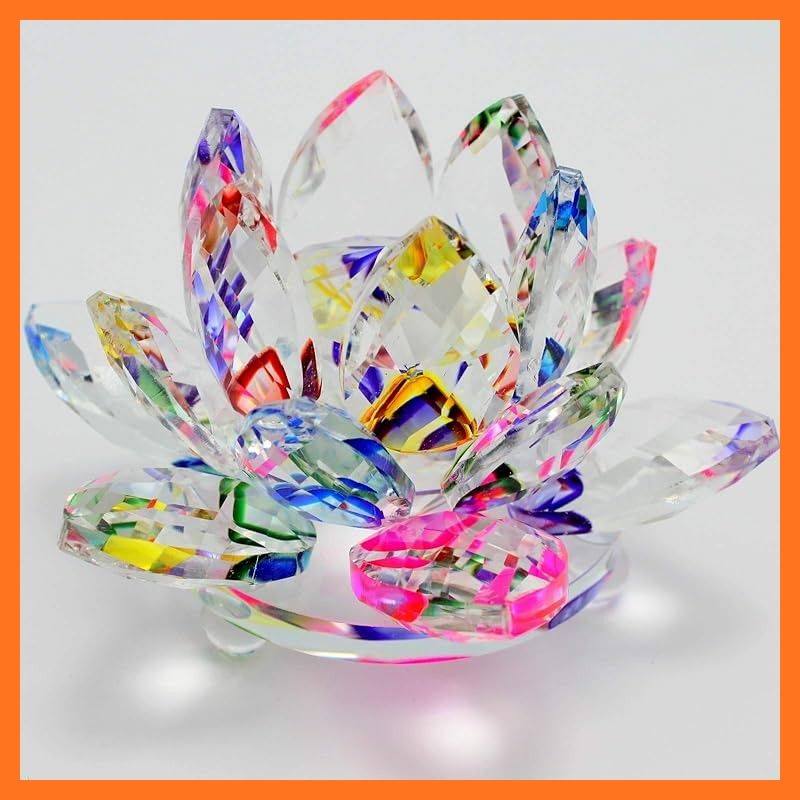 新品】 開運クリスタルガラス 蓮の花 書道 文鎮 置物 - 水晶7色蓮