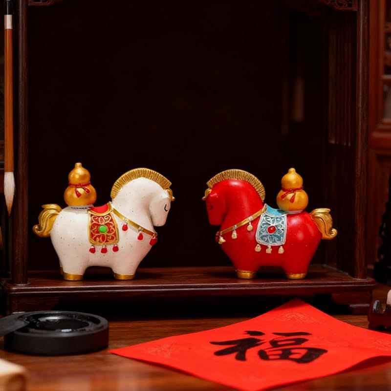 新品】 DIFEIUKI 2026年 午 馬 うま 干支 置物 正月飾り 紅白の午