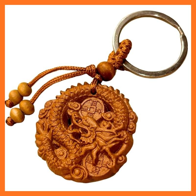 新品】 [DAZUMA] キーホルダー 龍 根付 ストラップ 木彫り 開運 風水