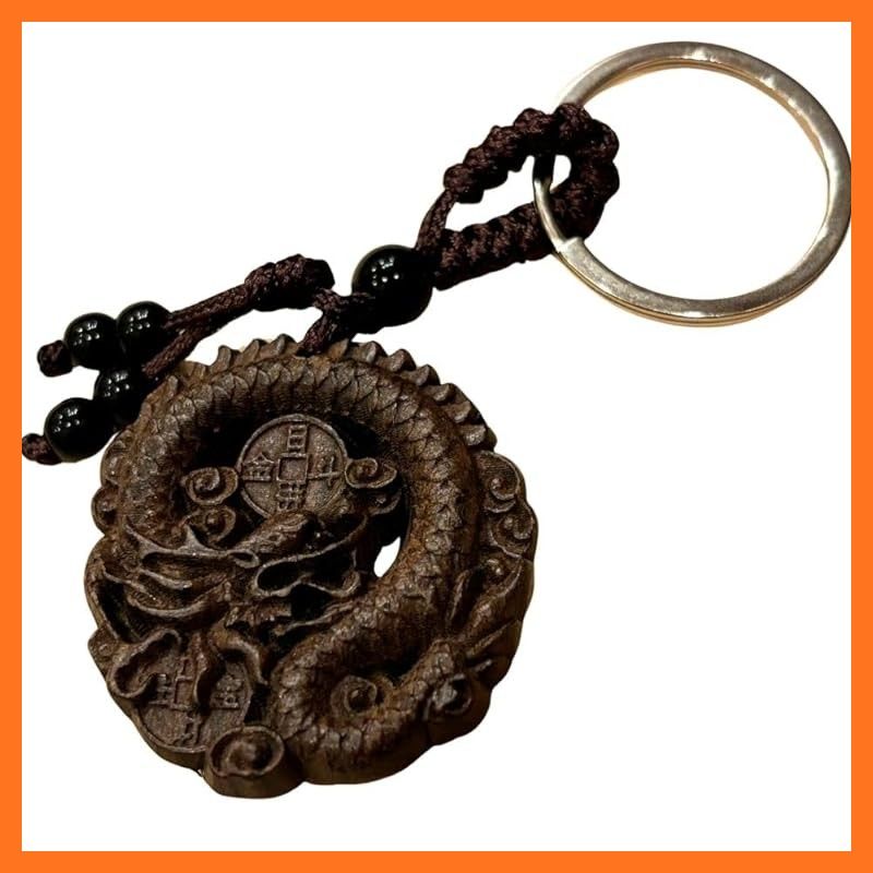 新品】 [DAZUMA] キーホルダー 龍 根付 ストラップ 木彫り 開運 風水