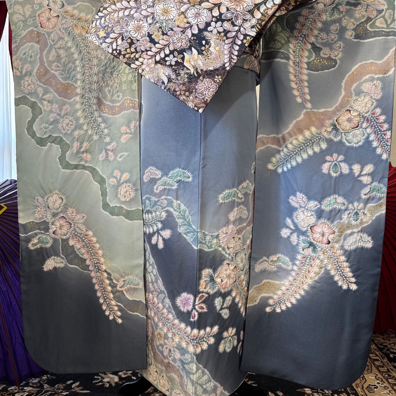 極上振袖フルセット(7点) 袋帯・半衿・長襦袢・重ね衿・帯揚げ・帯締め