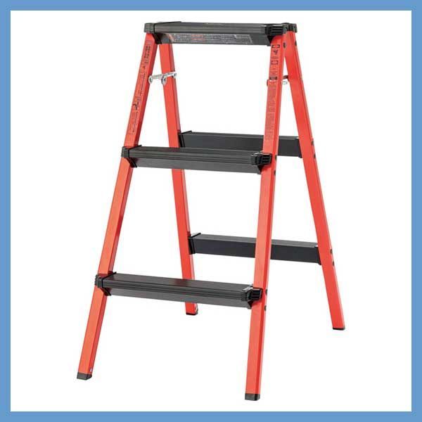 アルミ製の折りたたみ式マルチステップ台 ３段 簡易スツール 脚立 踏み台 ディスプレイラック W 44 D 64 H 79 cm 耐荷重100 kg No 703 レッド