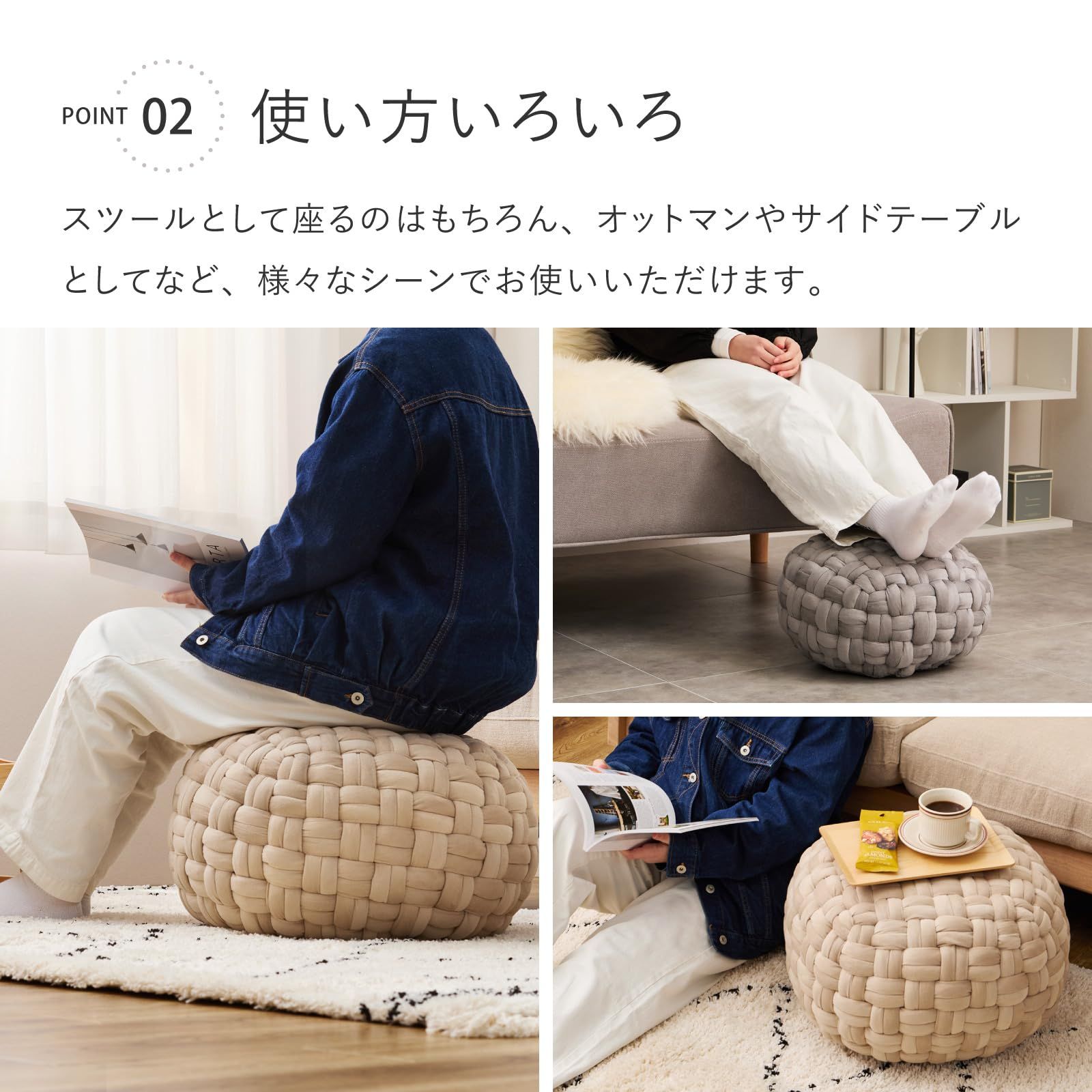 新品 萩原 プフ スツール クッション ベルベットプフ グレー Mサイズ