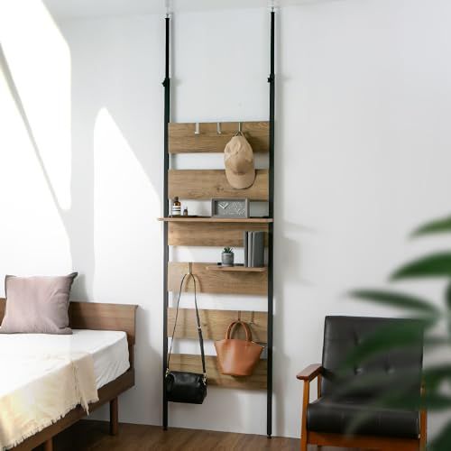 迅速に発送 玄関収納に アイリスプラザ 突っ張り 壁面 棚 ウォールラック 棚可動 展開 フック4つ付き 天井201 4 266 5?対応 壁活用でおしゃれに広く PWLR HT 62 アッシュブラウン SMART 711 df 8 b 5