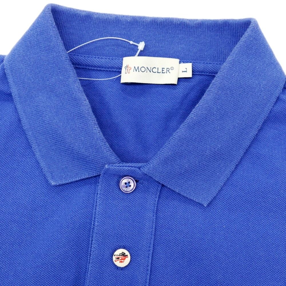 中古】モンクレール MONCLER 鹿の子コットン 半袖ポロシャツ ブルー
