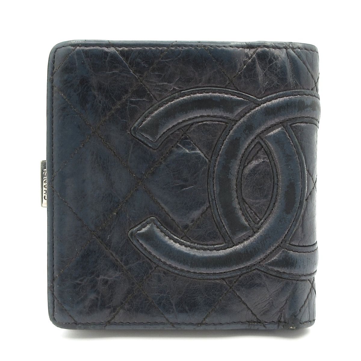 CHANEL(シャネル) 2つ折り財布 カンボンライン 黒 がま口/ココマーク