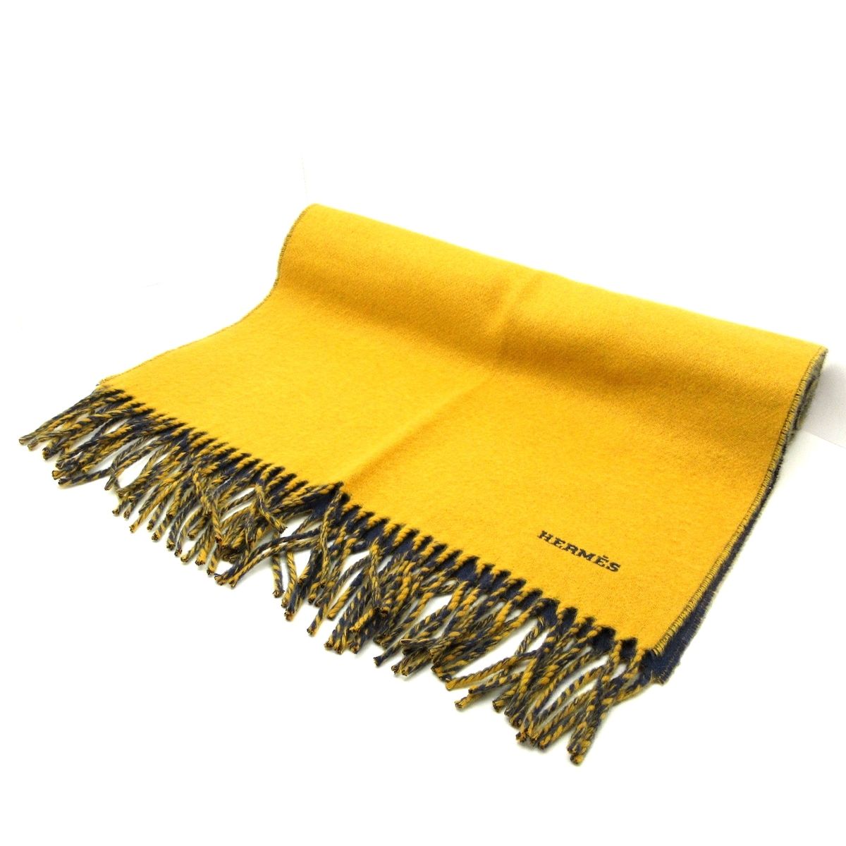 HERMES(エルメス) マフラー美品 レクトベルソ マスタード×ネイビー