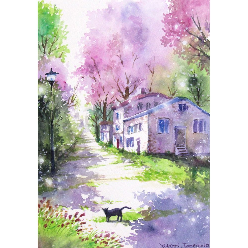 原画）麗らかな春の通り道【A5サイズ／水彩画／#3041】 - メルカリ