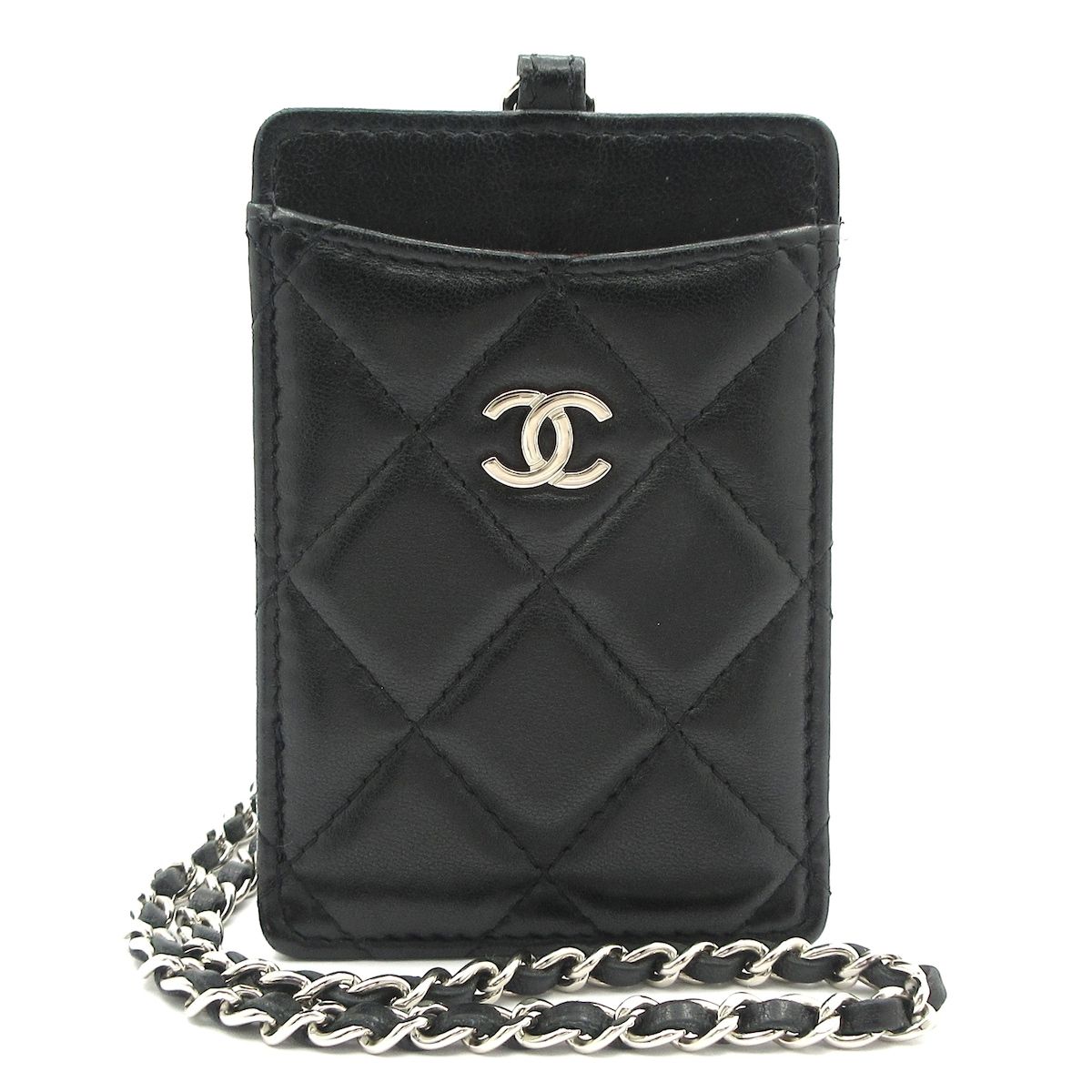 CHANEL(シャネル) カードケース マトラッセ 黒 シルバー金具/チェーン