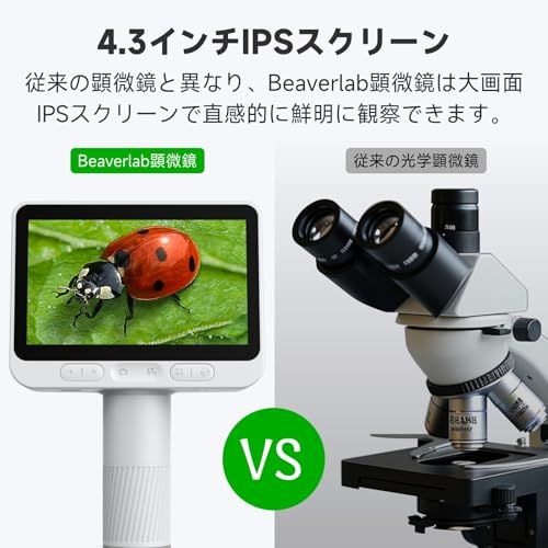 顕微鏡 100~1600倍拡大 4.3インチ液晶 デジタル顕微鏡 ハンディ WIFI USB接続 スマホ タブレット PC対応 アプリ LED照明付き マイクロスコープ 撮影可 頭皮観察 昆虫 植物 生物実験 検品 自由研究 教育 学習用 712029 bb