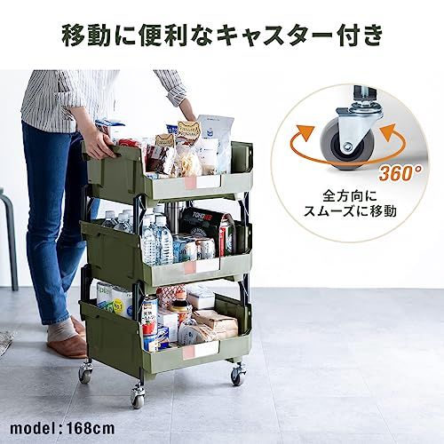  迅速に発送 サンワダイレクト キッチンワゴン ツールワゴン 3段 キャスター付き 耐荷重120 kg ボックスの取り外し カーキ 100-CART 021 eb 5 e 20 a 8 その他 キッチン 食器