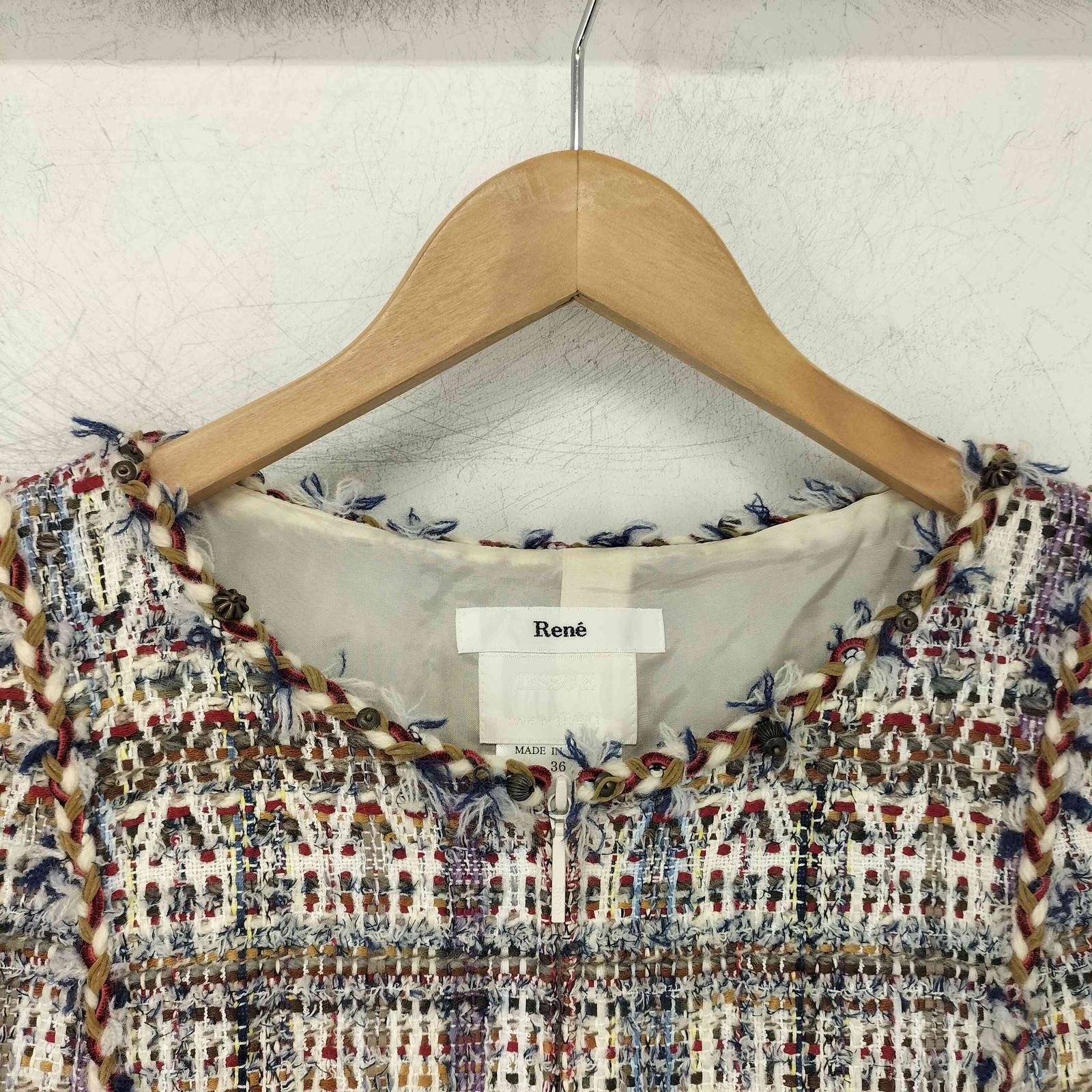 ルネ Rene TISSUE ツイード ウール混 ノースリーブ ワンピース